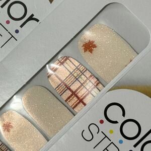 New Color Street “Plaid You Came” Plaid & Maple Leaf White Shimmer Nail Strips
